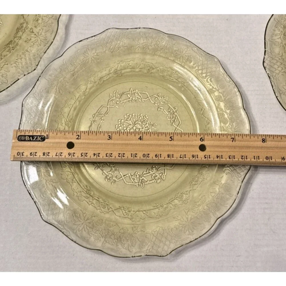 Federal Glass Vintage 1930s Normandie (4) Amber Depression Glass Plates 7.75